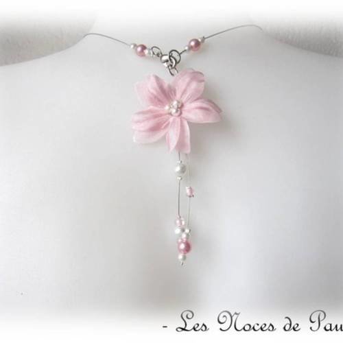 Bijou de dos mariage rose et blanc fleurs à deux pendants eva 