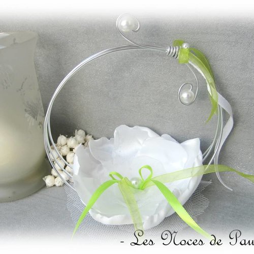 Porte alliances vert anis et blanc anneaux mariage "volutes"