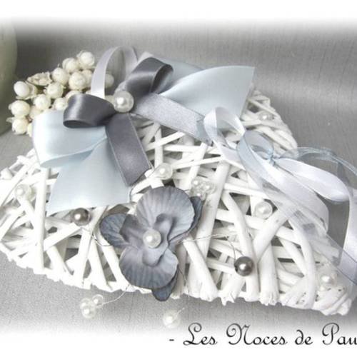Porte alliances gris et blanc orchidée coeur mariage 