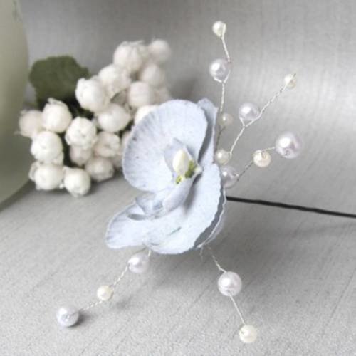 Pic à chignon gris et blanc orchidée bijou mariage