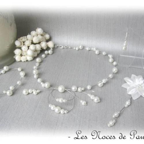 Parure mariage ivoire en perles alice 4 pièces 