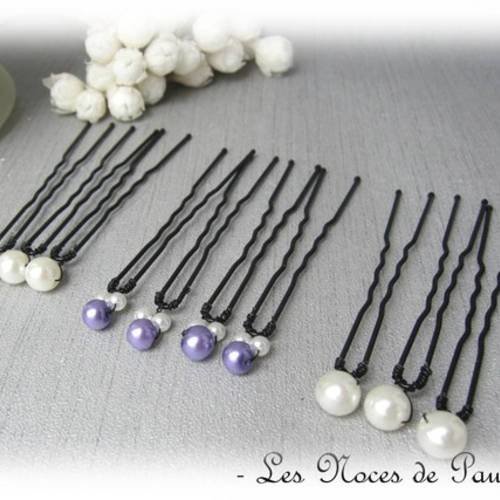 Pics à chignon blanc et violet lot de 10 