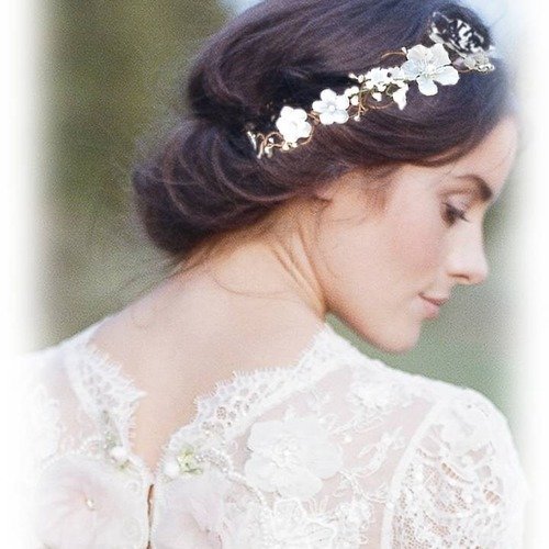 Couronne de mariage à fleurs blanches et argent fiona 