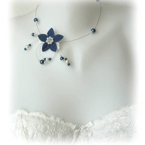 Collier Femme Blanc/Cristal/Strass (dispo Ivoire/Crème/Ecru) p robe de