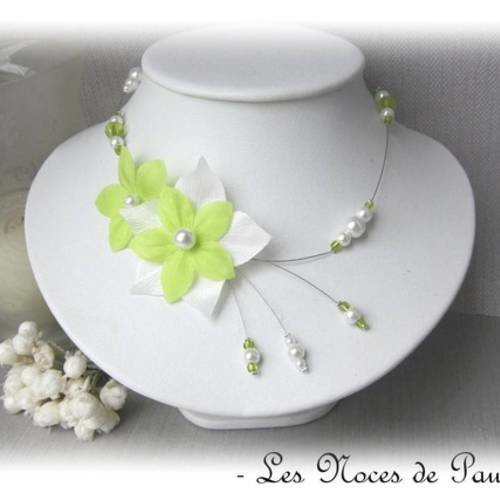 Collier mariage vert et blanc à fleur de soie julia 