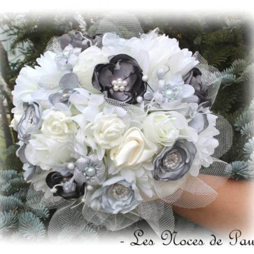 Bouquet de mariée ivoire et gris 'eternel' 