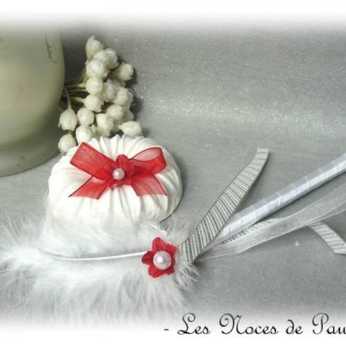 Porte stylo mariage rouge, blanc et doré fleur et ange 