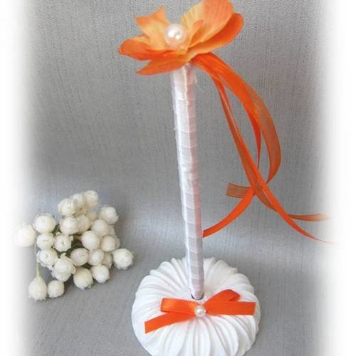 Porte stylo mariage orange et blanc orchidée 