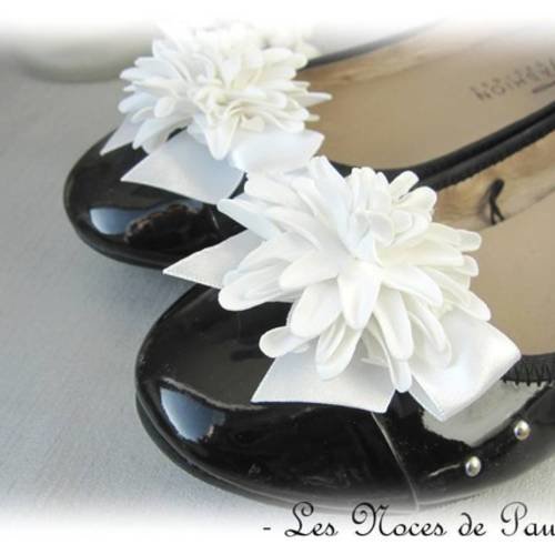 Clips chaussures mariage blanc à fleur 