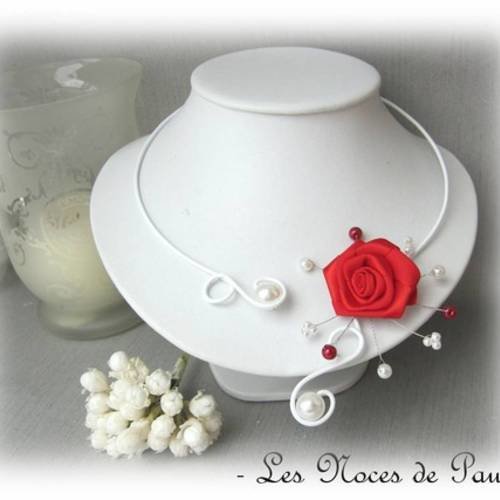 Collier mariage rouge et blanc rose anaïs v2 'les volutes' 