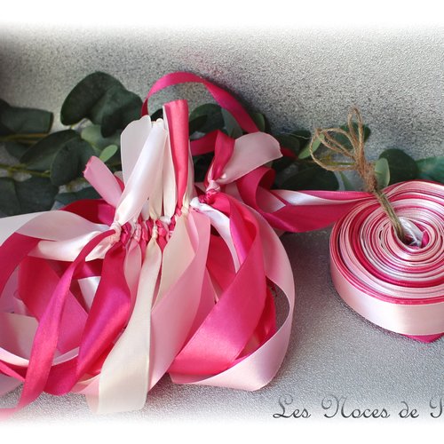 Jeu du ruban pour bouquet de mariée roses vifs, rubans pour bouquet, modèle 15 rubans