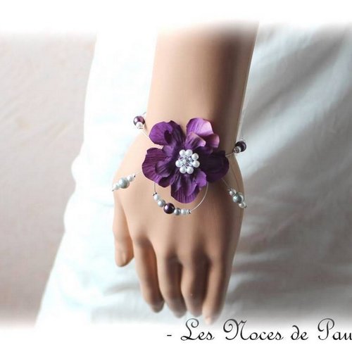 Bracelet mariage violet et blanc à fleurs eva collection 'tradition'