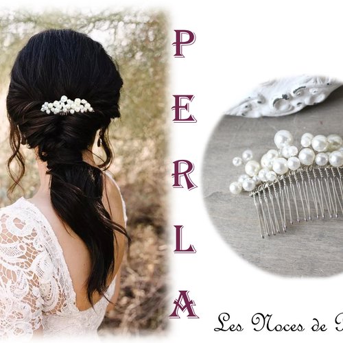 Peigne mariage ivoire perles,  bijou de tête chignon,  perla