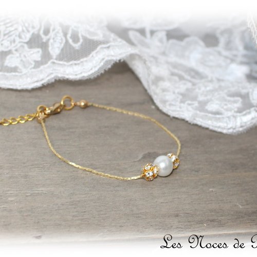 Bracelet de mariage ivoire et doré perles et strass dolly