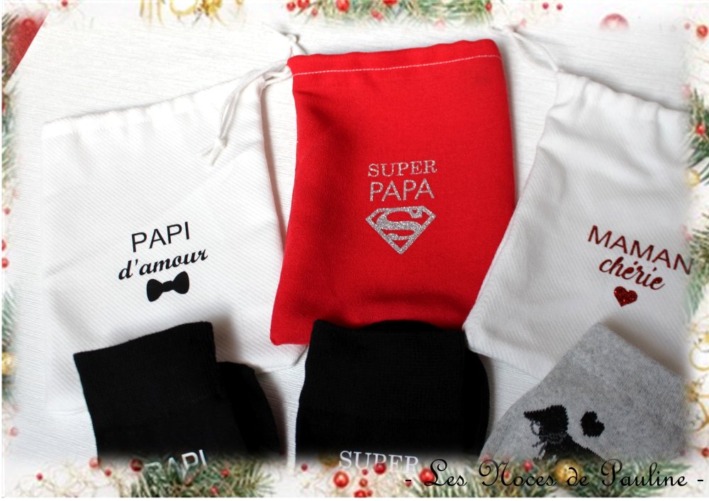 Chaussettes personnalisées papi, cadeau noël avec pochette - Un