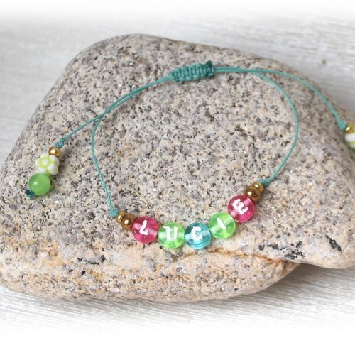 Bracelet lettres message personnalisé et réglable, bracelet sur cordon couleurs pep's les iles caïmans