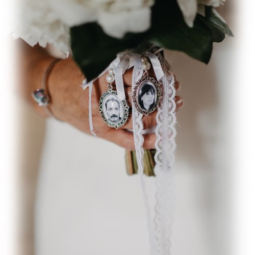 Médaillon souvenir pour bouquet de mariée, pendentif photo personnalisée, charme bouquet dentelle