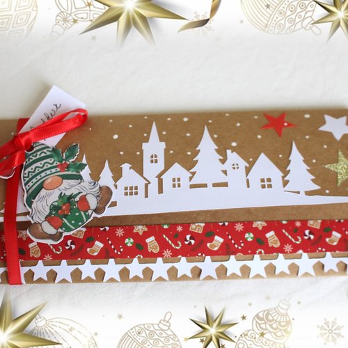 Pochette cadeau, enveloppe chèque, porte chèque, billet, carte cadeau fait main nude rouge