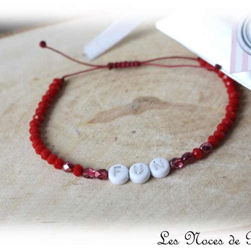 Bracelet personnalisé en cristal et lettres réglable, cadeau femme rouge