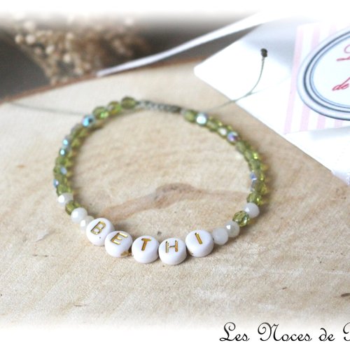 Bracelet personnalisé en cristal et lettres réglable, cadeau femme vert