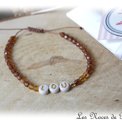 Bracelet personnalisé en cristal et lettres réglable, cadeau femme marron