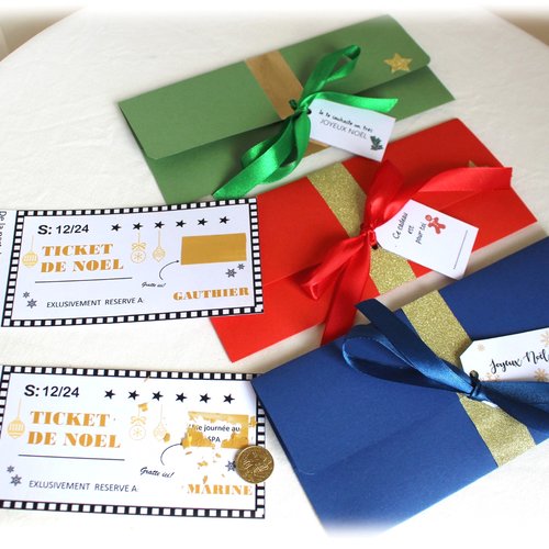 Ticket d'or personnalisé, carte à gratter, bon cadeau surprise + enveloppe