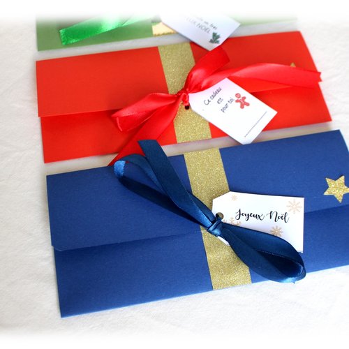 Pochette cadeau, enveloppe chèque, porte chèque, billet, carte cadeau fait main chic bleu