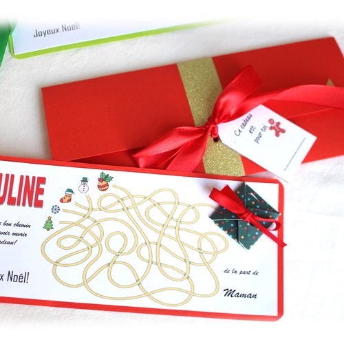 Carte cadeau noël personnalisée, bon cadeau surprise, carte amusante enfant rouge