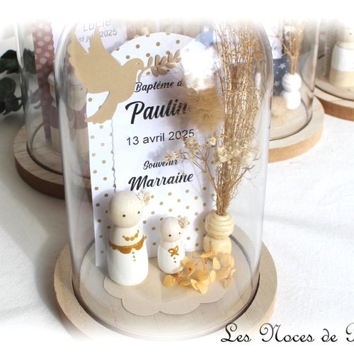 Cloche baptême en verre – cadeau unique parrain, marraine & plus - version pois dorés