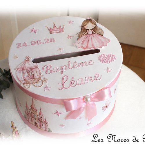 Urne de baptême princesse, urne rose fille personnalisée