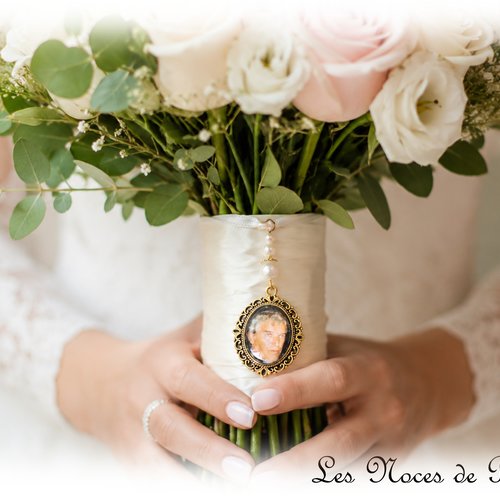 Médaillon souvenir pour bouquet de mariée, pendentif photo personnalisé or rose