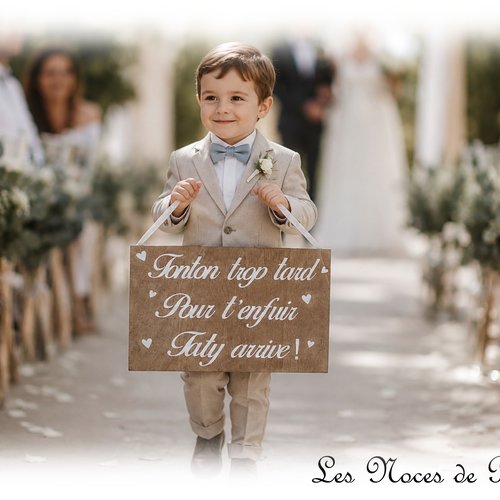 Pancarte mariage 'tonton trop tard pour t'enfuir' en bois,  panneau cortège humour, version coeurs