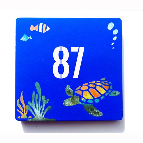 Numéro de maison personnalisable (13 x 13 cm), décor tortue