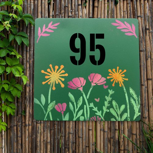 Numéro de maison personnalisé (13 x 13 cm), décor floral