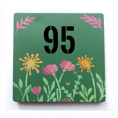 Numéro de maison personnalisé (13 x 13 cm), décor floral