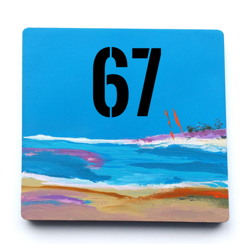 Numéro de maison personnalisé (13 x 13 cm), décor plage moderne