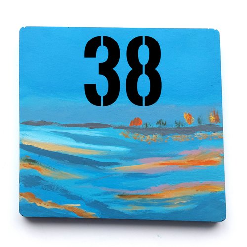 Numéro de maison personnalisable (13 x 13 cm), décor marin moderne avec vagues colorées