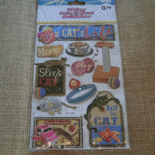 Planche de stickers en carton   , thème "chat" , modèles divers
