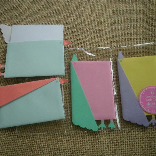 Lot de 6 petites enveloppes + cartes "oiseaux" , différents coloris