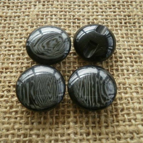 Lot de 4 boutons  ronds en plastique , coloris  noir et gris  , diamètre 20 mm