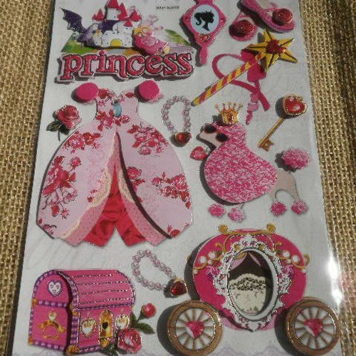 Planche de stickers en carton   , thème "princesse" , modèles divers