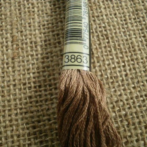 Echevette de fil mouliné  25 en coton  dmc ,  coloris 3863 marron clair