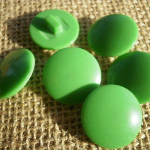 Lot de 6 boutons ronds  en  plastique ,  coloris  vert , diamètre  19 mm