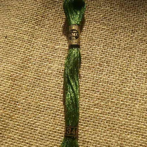 Echevette ancienne de fil mouliné  25 en coton  dmc ,  coloris 3346 vert