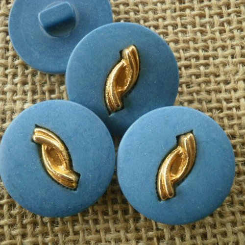 Boutons  ronds en plastique , coloris  bleu et doré , diamètre 24 mm
