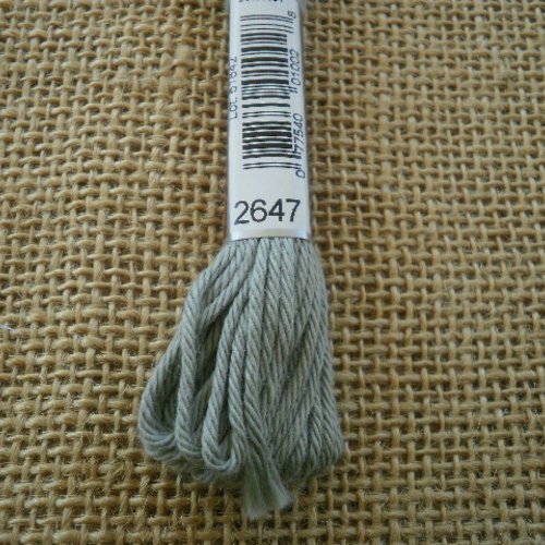 Echevette de coton à broder  retors dmc , numéro 4 , coloris 2647 vert gris 