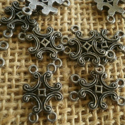 Lot de 10 connecteurs pour bijoux en métal , coloris argent vieilli  , taille 1,7 / 1,3 cm