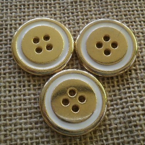 Lot de 3 boutons  ronds en métal doré , motifs cercle écru , diamètre  28  mm