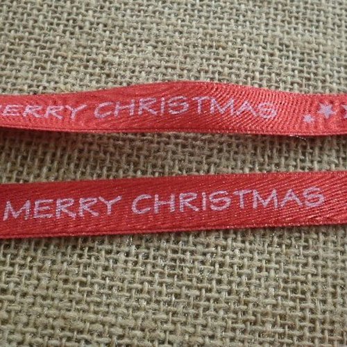 Ruban synthétique x 2,5 mètres , coloris rouge "merry christmas" écris en  blanc , largeur 13 mm