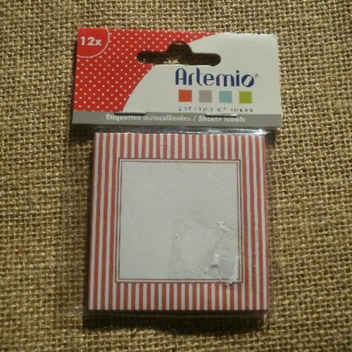 Sachet de 12 étiquettes carrées autocollantes ,  coloris blanc et rouge , taille 6,5 cm